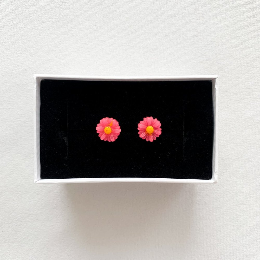 Bright Pink Flower Stud Earrings